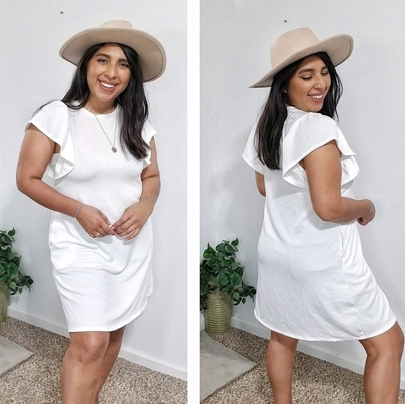 REJOICE RIBBED DRESS IN WHITE - Picture 1 of 7